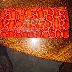 Miu Miu Beige Card Holder with Gold Accents